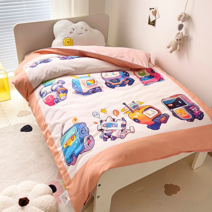 91家纺网 家纺一手货源 找家纺 梵赫 2025新款卡通全棉A类夹棉两用幼儿园儿童夏被被套 机器萌宝