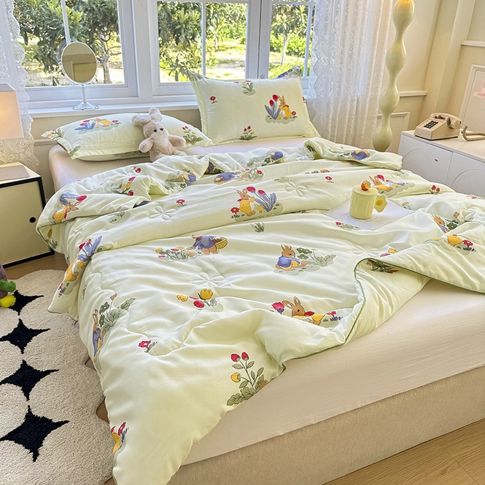 91家纺网 家纺一手货源 找家纺 友承家纺 2025新款A类母婴级大豆夏被夏凉被空调被 花丛兔