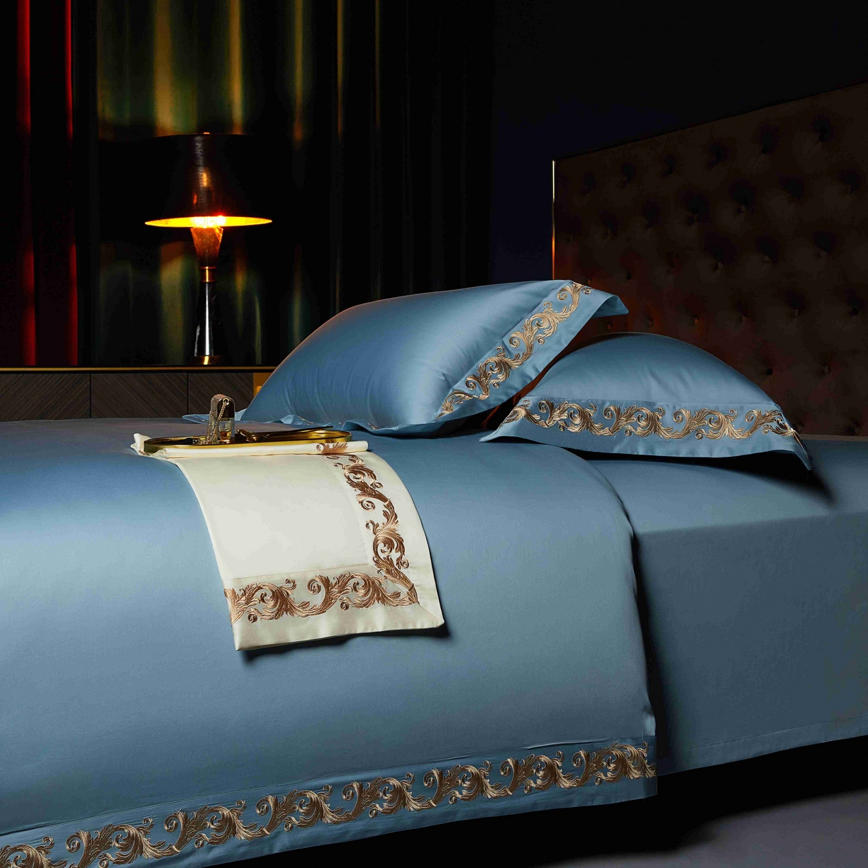 91家纺网 家纺一手货源 找家纺 缔缦 2025新款高端定织面料S140长绒棉精梳棉重磅刺绣四件套罗莎系列 罗莎 兰