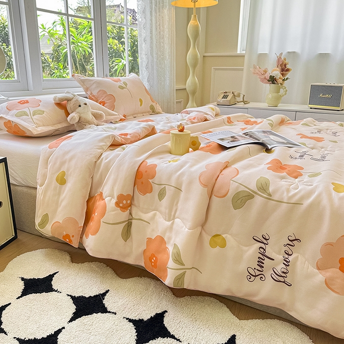 91家纺网 家纺一手货源 找家纺 友承家纺 2025新款A类母婴级大豆夏被夏凉被空调被 初夏桔粉