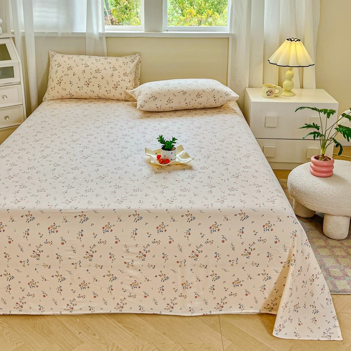 91家纺网 家纺一手货源 找家纺 （总）优米家纺 2025新款ins小清新双层纱印花床单