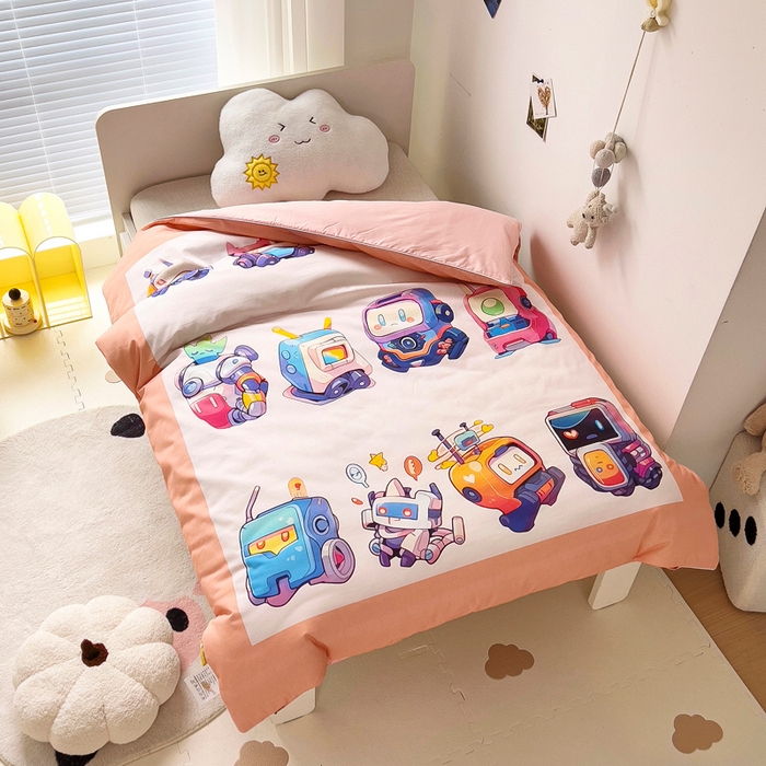 91家纺网 家纺一手货源 找家纺 梵赫 2025新款卡通全棉A类夹棉两用幼儿园儿童夏被被套 机器萌宝