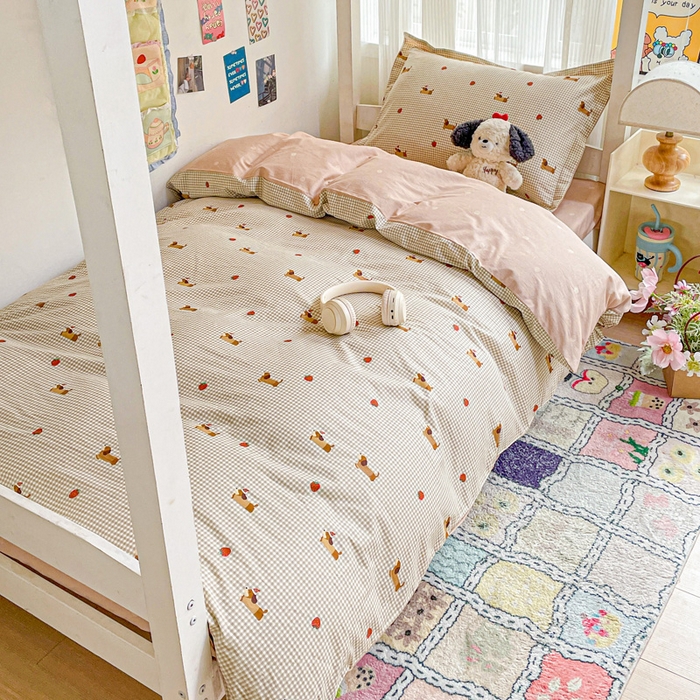 91家纺网 家纺一手货源 找家纺 卡普二店 2024新款爆款加厚卡通小清新全棉纯棉学生宿舍三件套床笠隔天可拿 快乐追梦