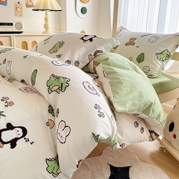 91家纺网 家纺一手货源 找家纺 卡普 2025新款爆款加厚卡通小清新全棉纯棉学生宿舍三件套床笠隔天可拿野餐派对