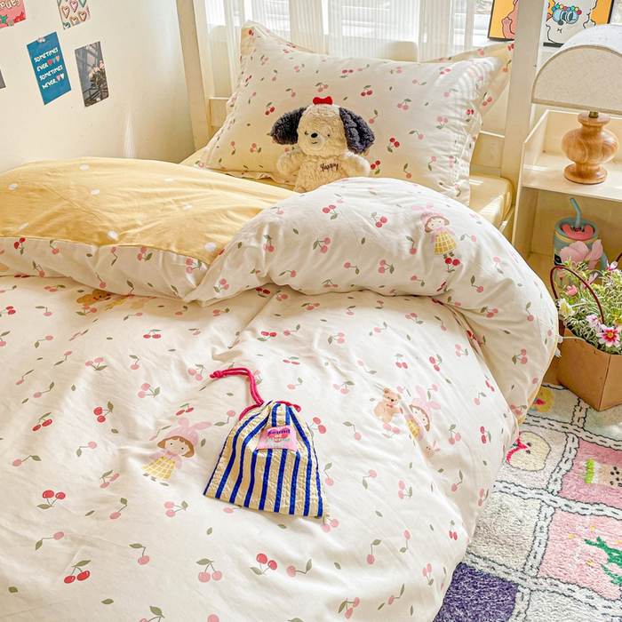 91家纺网 家纺一手货源 找家纺 卡普二店 2024新款爆款加厚卡通小清新全棉纯棉学生宿舍三件套床笠隔天可拿 花季少女