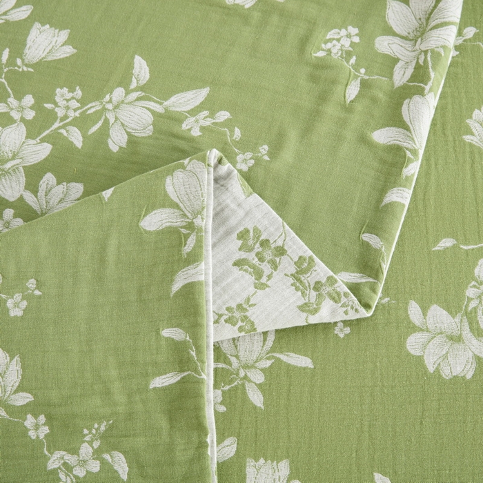 91家纺网 家纺一手货源 找家纺 鲁爱家纺供货 2025新款全棉色织双层纱纽扣四件套 喜上眉梢-绿