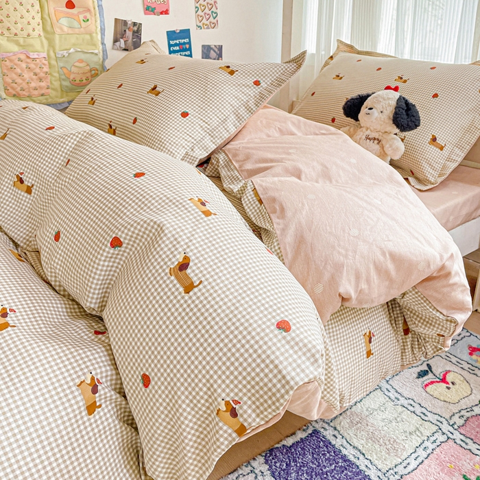 91家纺网 家纺一手货源 找家纺 卡普二店 2024新款爆款加厚卡通小清新全棉纯棉学生宿舍三件套床笠隔天可拿 快乐追梦