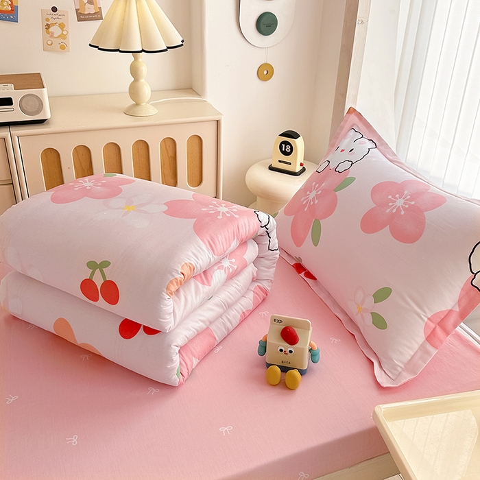 91家纺网 家纺一手货源 找家纺 卡普二店 2024新款爆款加厚卡通小清新全棉纯棉学生宿舍三件套床笠隔天可拿 花田小兔