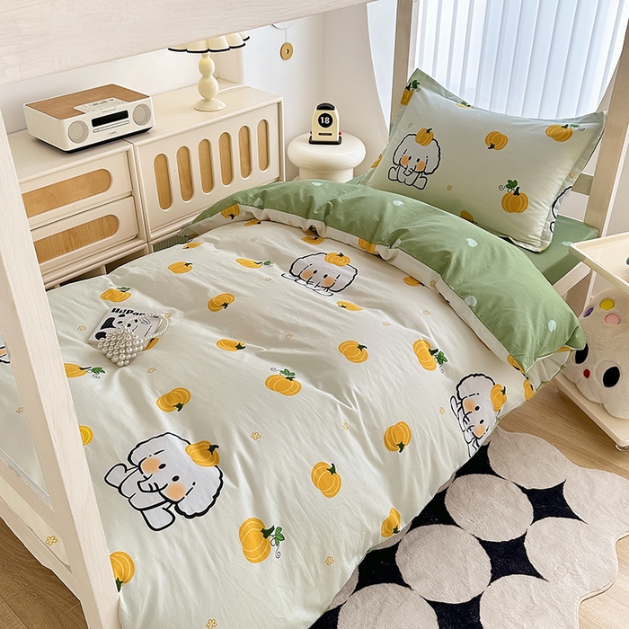 91家纺网 家纺一手货源 找家纺 卡普 2025新款爆款加厚卡通小清新全棉纯棉学生宿舍三件套床笠隔天可拿南语小象