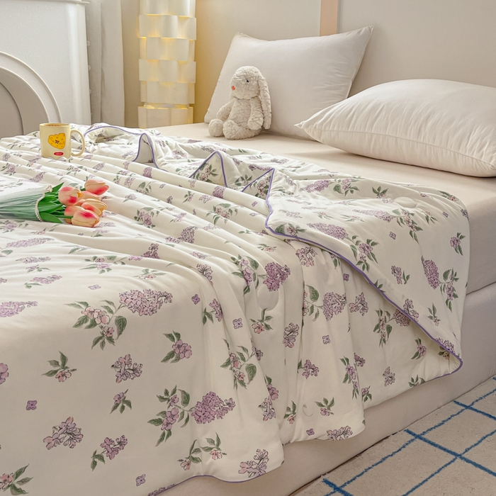 91家纺网 家纺一手货源 找家纺 龙图家纺 2025新款A类母婴针织棉夏被印花卡通凉感丝夏凉被空调被 紫萱