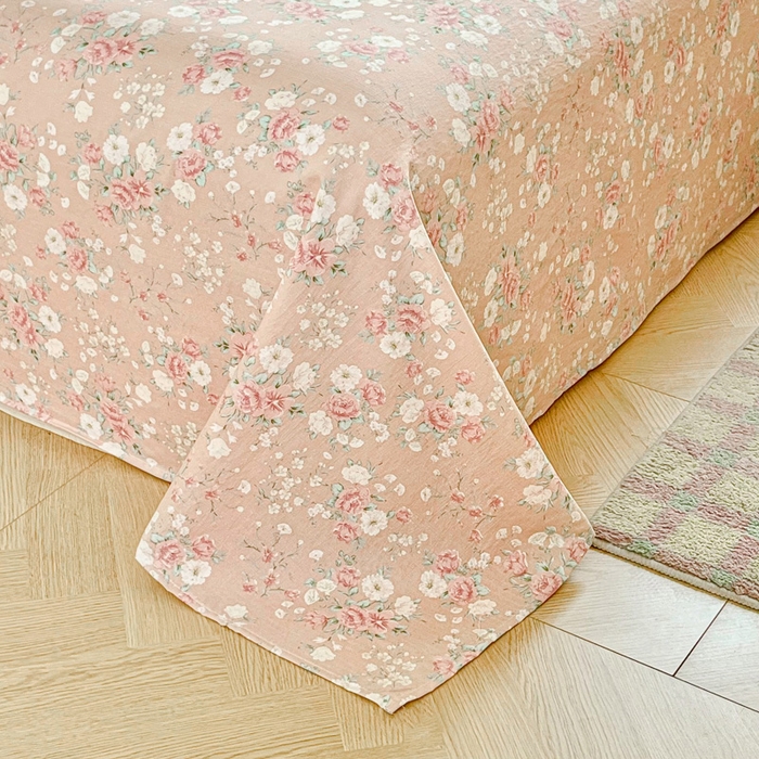 91家纺网 家纺一手货源 找家纺 优米家纺 2025新款ins小清新双层纱印花床单 梦回花海