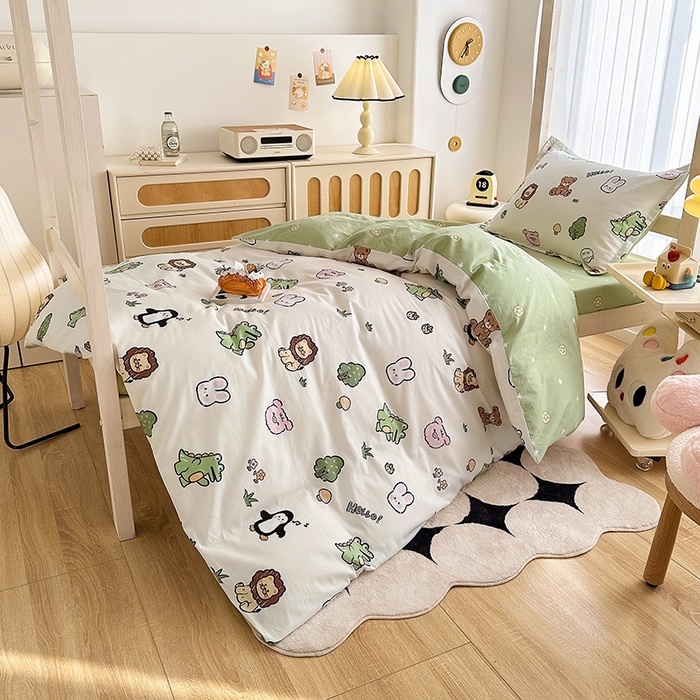 91家纺网 家纺一手货源 找家纺 卡普 2025新款爆款加厚卡通小清新全棉纯棉学生宿舍三件套床笠隔天可拿野餐派对