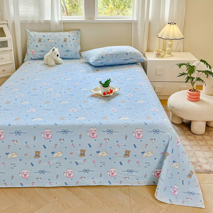 91家纺网 家纺一手货源 找家纺 优米家纺 2025新款ins小清新双层纱印花床单 奇趣乐园