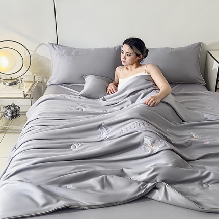木子家纺 2025新款云光缎冰丝水洗棉夏被夏凉被空调被四件套-盛夏美梦 月光