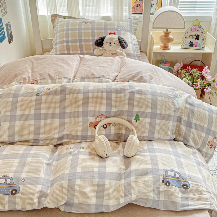 91家纺网 家纺一手货源 找家纺 卡普 2025新款爆款加厚卡通小清新全棉纯棉学生宿舍三件套床笠隔天可拿小汽车