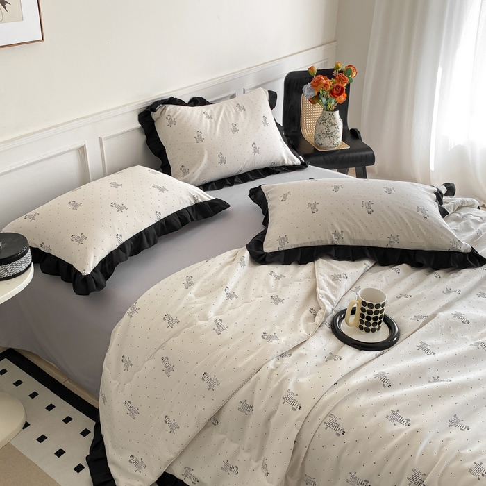 91家纺网 家纺一手货源 找家纺 乐沐家纺 2025新款法式花边夏被四件套 夏被-秘境