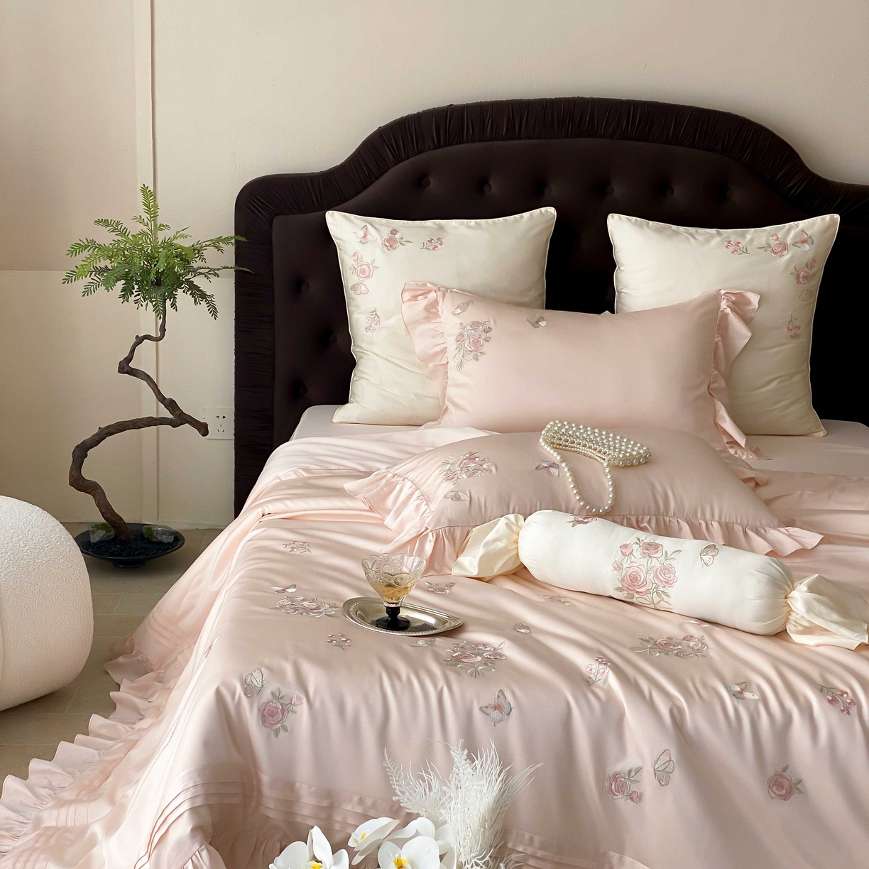 91家纺网 家纺一手货源 找家纺 MIU缪家居 2025新款100支超柔天丝棉四件套-花屿 花屿-粉