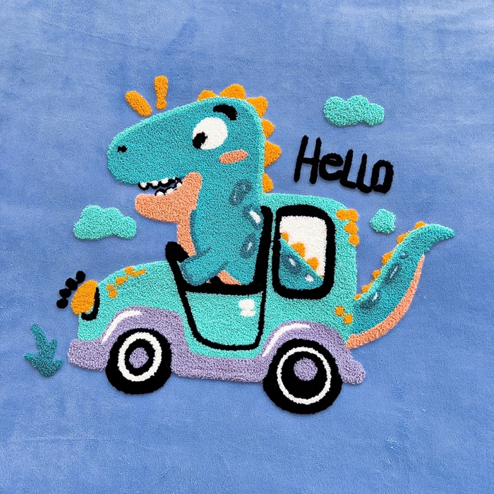 91家纺网 家纺一手货源 找家纺 梵赫 2025新款A类牛奶绒毛巾绣儿童幼儿园三件套多件套 汽车霸王龙