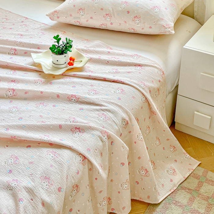 91家纺网 家纺一手货源 找家纺 优米家纺 2025新款ins小清新双层纱印花床单 美乐蒂