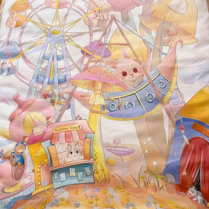 91家纺网 家纺一手货源 找家纺 梵赫 2025新款卡通全棉A类夹棉两用幼儿园儿童夏被被套 摩天轮-黄