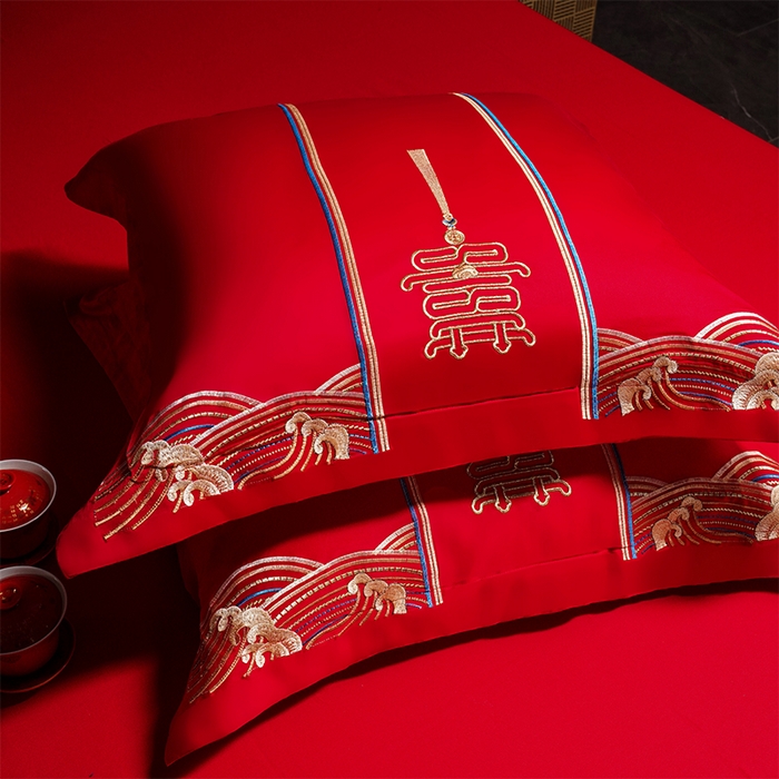 91家纺网 家纺一手货源 找家纺 振翼家纺婚庆专供 2025新款全棉长绒棉婚庆精致绣花四件套 玫瑰天使金