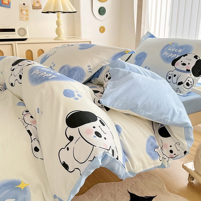 91家纺网 家纺一手货源 找家纺 卡普 2025新款爆款加厚卡通小清新全棉纯棉学生宿舍三件套床笠隔天可拿幸运波比