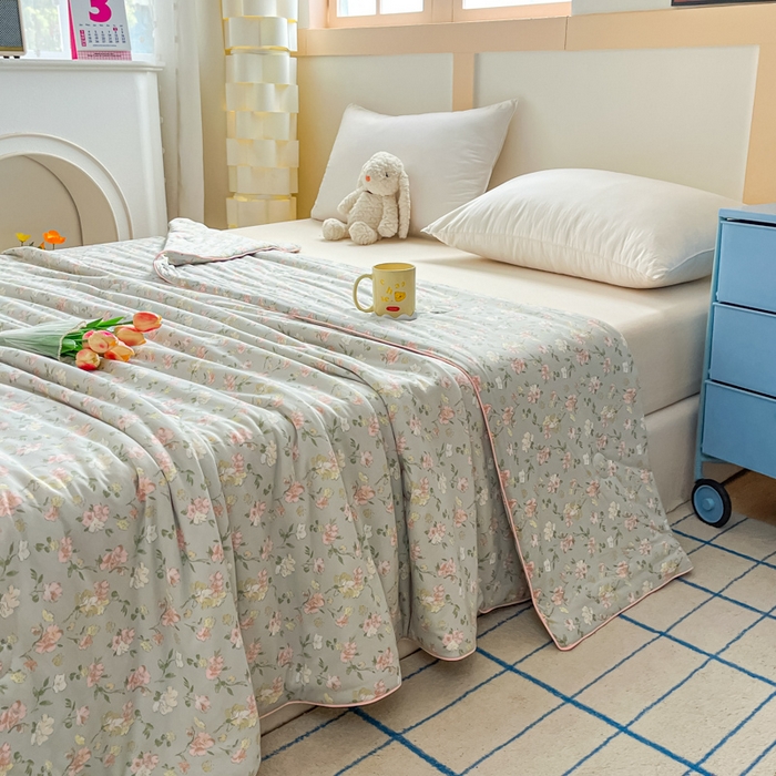 91家纺网 家纺一手货源 找家纺 龙图家纺 2025新款A类母婴针织棉夏被印花卡通凉感丝夏凉被空调被 春花