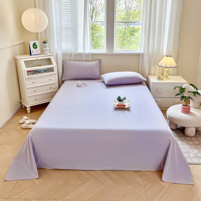 91家纺网 家纺一手货源 找家纺 优米家纺 2025新款ins小清新双层纱印花床单 梦幻紫