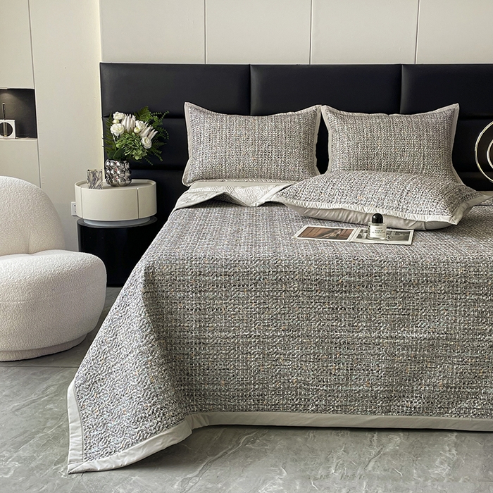 91家纺网 家纺一手货源 找家纺 大渔生活 2025新款磨毛夹棉床盖 御典灰