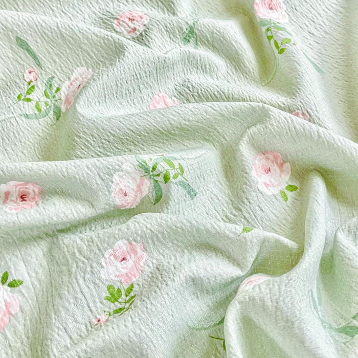 91家纺网 家纺一手货源 找家纺 优米家纺 2025新款ins小清新双层纱印花床单 午后蔷薇