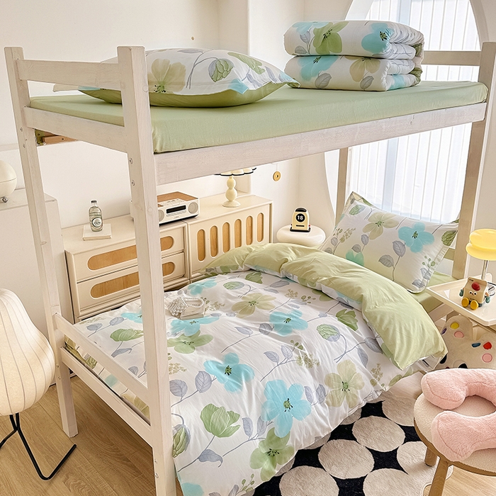 91家纺网 家纺一手货源 找家纺 卡普 2025新款爆款加厚卡通小清新全棉纯棉学生宿舍三件套床笠隔天可拿花汀叶妤