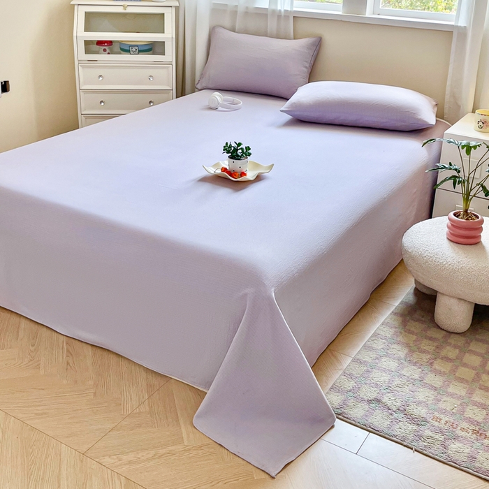 91家纺网 家纺一手货源 找家纺 优米家纺 2025新款ins小清新双层纱印花床单 梦幻紫