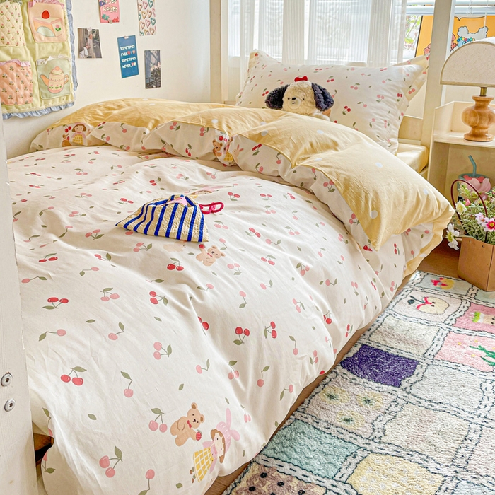 91家纺网 家纺一手货源 找家纺 卡普二店 2024新款爆款加厚卡通小清新全棉纯棉学生宿舍三件套床笠隔天可拿 花季少女