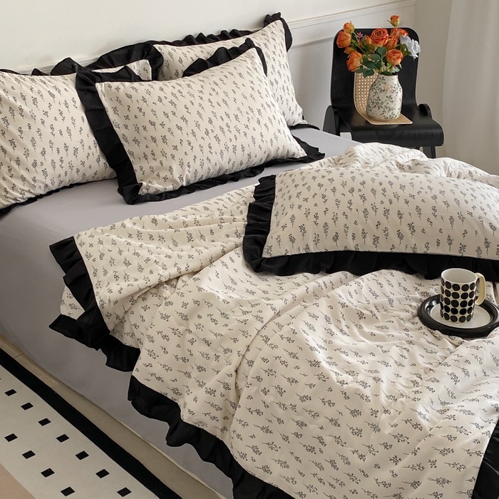 91家纺网 家纺一手货源 找家纺 乐沐家纺 2025新款法式花边夏被四件套 夏被-简韵