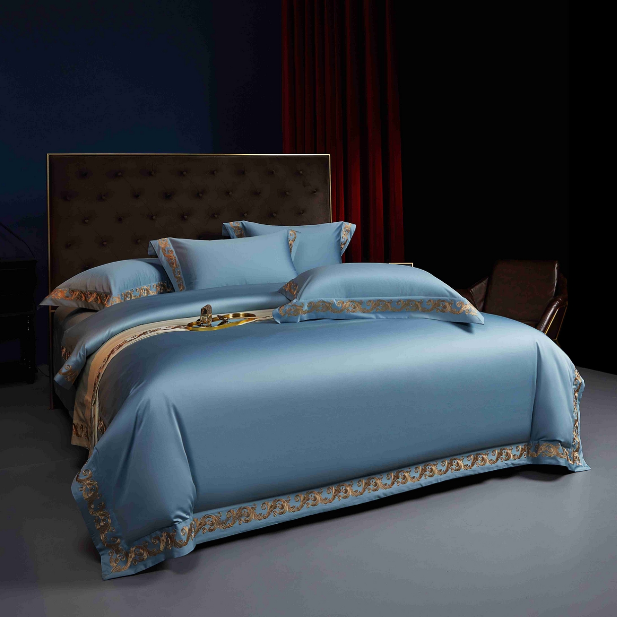 91家纺网 家纺一手货源 找家纺 缔缦 2025新款高端定织面料S140长绒棉精梳棉重磅刺绣四件套罗莎系列 罗莎 兰