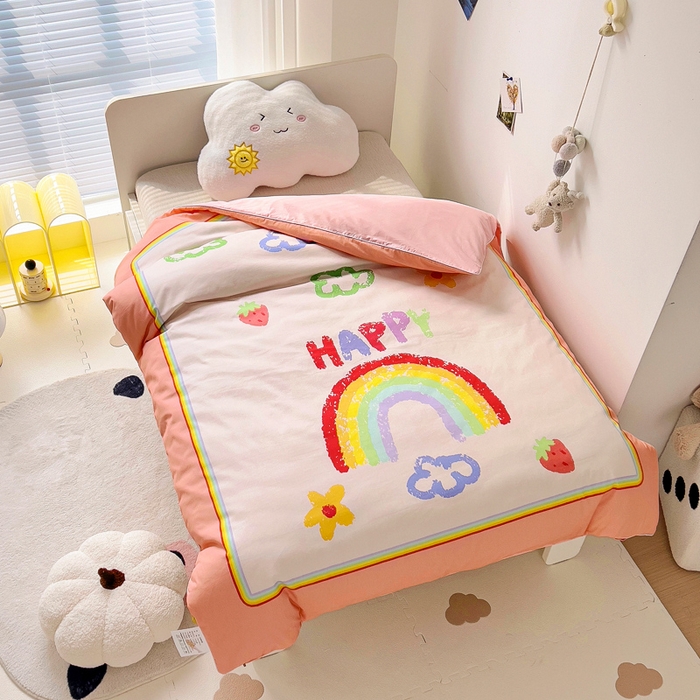 91家纺网 家纺一手货源 找家纺 梵赫 2025新款卡通全棉A类夹棉两用幼儿园儿童夏被被套 彩虹