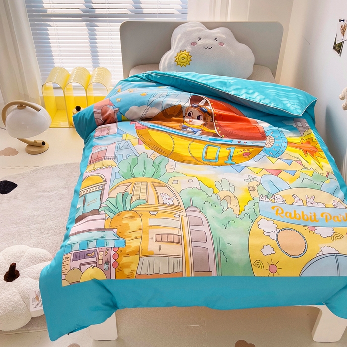 91家纺网 家纺一手货源 找家纺 梵赫 2025新款卡通全棉A类夹棉两用幼儿园儿童夏被被套 飞船部落