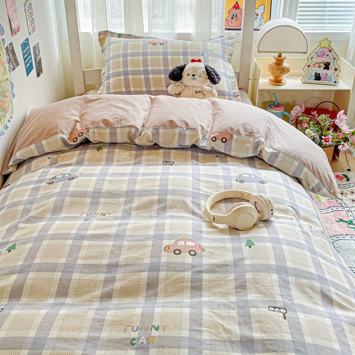 91家纺网 家纺一手货源 找家纺 卡普 2025新款爆款加厚卡通小清新全棉纯棉学生宿舍三件套床笠隔天可拿小汽车