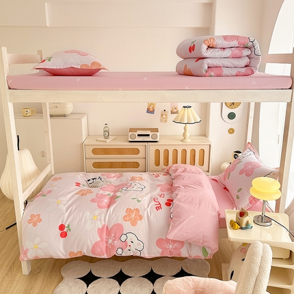 91家纺网 家纺一手货源 找家纺 （总）卡普二店 2024新款爆款加厚卡通小清新全棉纯棉学生宿舍三件套床笠隔天可拿