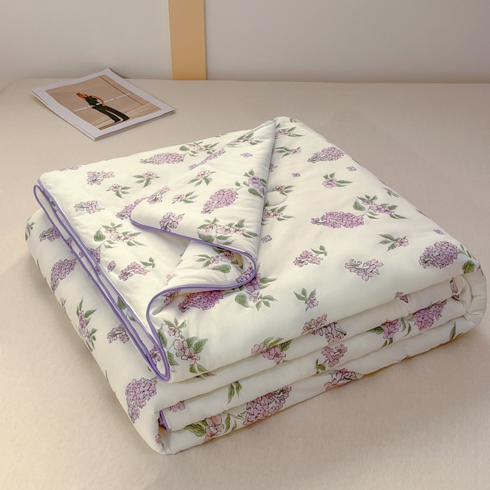 91家纺网 家纺一手货源 找家纺 龙图家纺 2025新款A类母婴针织棉夏被印花卡通凉感丝夏凉被空调被 紫萱