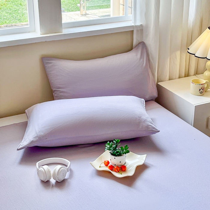 91家纺网 家纺一手货源 找家纺 优米家纺 2025新款ins小清新双层纱印花床单 梦幻紫