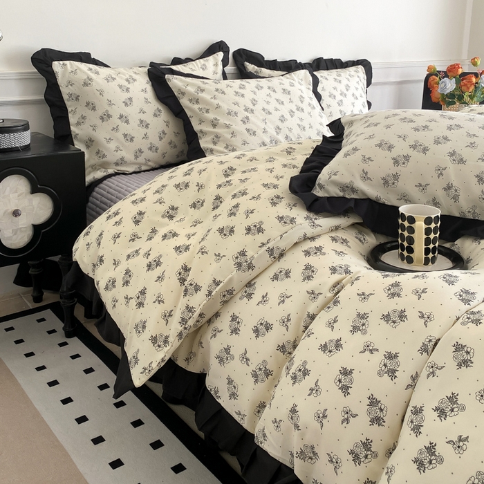 91家纺网 家纺一手货源 找家纺 （总）乐沐家纺 2025新款法式花边夹棉床盖四件套