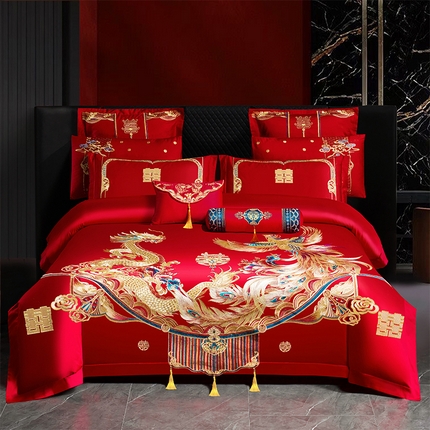 91家纺网 家纺一手货源 找家纺 （总）振翼家纺婚庆专供 2025新款全棉长绒棉婚庆精致绣花四件套