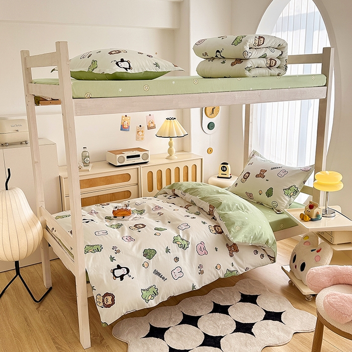 91家纺网 家纺一手货源 找家纺 卡普 2025新款爆款加厚卡通小清新全棉纯棉学生宿舍三件套床笠隔天可拿野餐派对