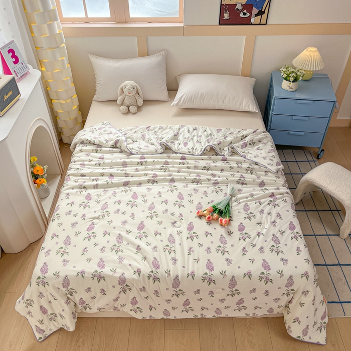 91家纺网 家纺一手货源 找家纺 龙图家纺 2025新款A类母婴针织棉夏被印花卡通凉感丝夏凉被空调被 紫萱