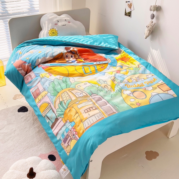 91家纺网 家纺一手货源 找家纺 梵赫 2025新款卡通全棉A类夹棉两用幼儿园儿童夏被被套 飞船部落