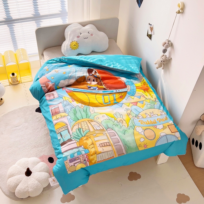 91家纺网 家纺一手货源 找家纺 梵赫 2025新款卡通全棉A类夹棉两用幼儿园儿童夏被被套 飞船部落