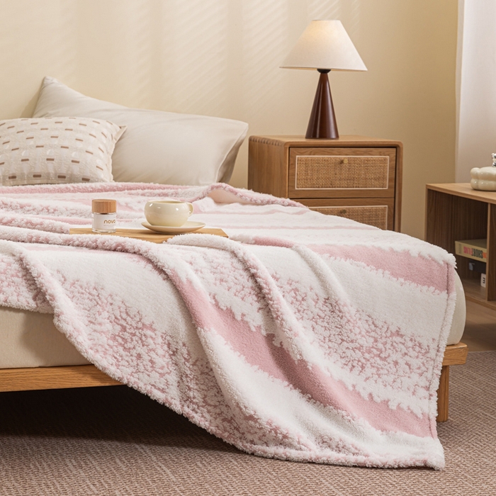 91家纺网 家纺一手货源 找家纺 潮邦 2025新款阳离子柔云毯毛毯-素影雅韵系列【可供跨境电商可压缩】 柔粉