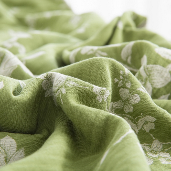 91家纺网 家纺一手货源 找家纺 鲁爱家纺供货 2025新款全棉色织双层纱纽扣四件套 喜上眉梢-绿