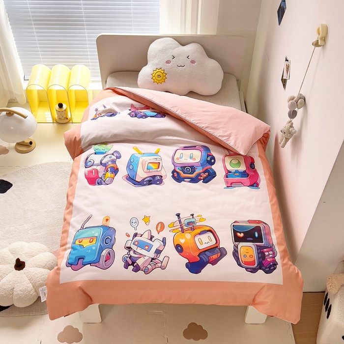 91家纺网 家纺一手货源 找家纺 梵赫 2025新款卡通全棉A类夹棉两用幼儿园儿童夏被被套 机器萌宝